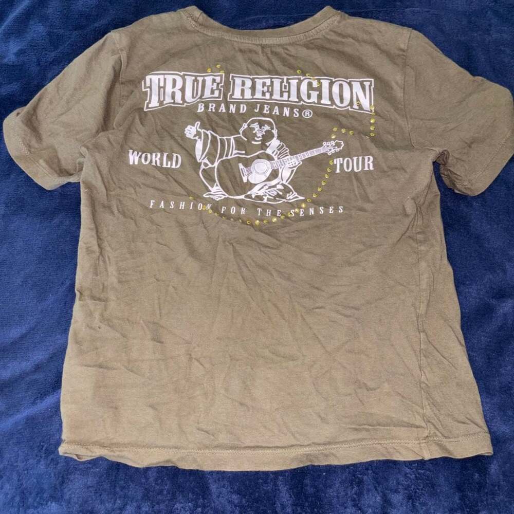True Religion World Tour Graphic T-Shirt Khaki Green Size M (10/12)